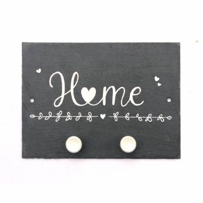Schiefer Hakenleiste Schlüsselbrett  Home handbemalt 2 Haken 3 Varianten Handlettering