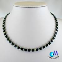 Wechsel-schmuck Magnet Glas-Perlen Collier schwarz matt mit Glasschliff grün-gold,  Statement-Kette  ART 3872 Bild 1