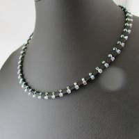 Wechsel-schmuck Magnet Glas-Perlen Collier schwarz matt mit Glasschliff grün-gold,  Statement-Kette  ART 3872 Bild 2