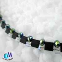 Wechsel-schmuck Magnet Glas-Perlen Collier schwarz matt mit Glasschliff grün-gold,  Statement-Kette  ART 3872 Bild 4