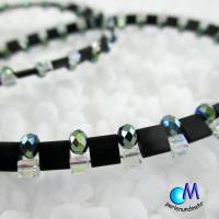 Wechsel-schmuck Magnet Glas-Perlen Collier schwarz matt mit Glasschliff grün-gold,  Statement-Kette  ART 3872 Bild 5
