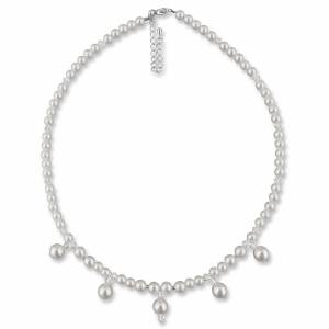 Halskette mit Anhängern, 925 Silber, Perlenkette creme weiß, Kette kleine Perlen, Brautschmuck, Perlen Collier Bild 1