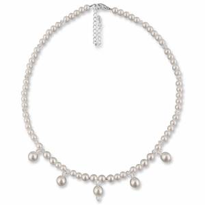 Halskette mit Anhängern, 925 Silber, Perlenkette creme weiß, Kette kleine Perlen, Brautschmuck, Perlen Collier Bild 2