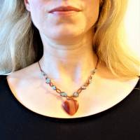 Karneol-Halskette mit rotbraunem Makramee und Aquamarin-Perlen Bild 4