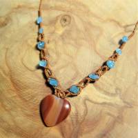 Karneol-Halskette mit rotbraunem Makramee und Aquamarin-Perlen Bild 5