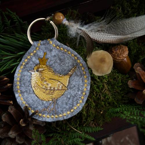 Stickdatei Schlüsselanhänger mit Zaunkönig ITH