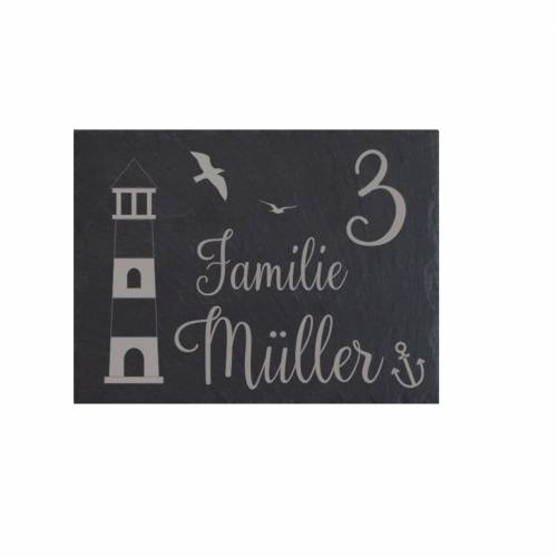 Türschild Familie Namensschild Schiefer Gravur Klingelschild Wohnen Wand Wanddekoration Hausschild Eingang schwarz grau