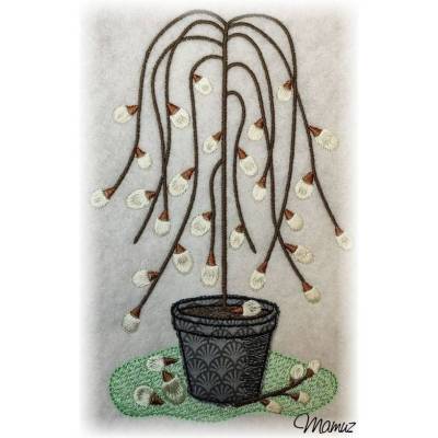 * Weidenkätzchen / Palmkätzchen im Topf *  Stickdateien in zwei Größen