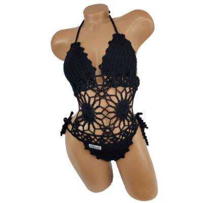 Monokini Damen gehäkelt schwarz Badeanzug Spezialgarn 
