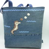 Strandtasche 'Seepferdchen', Jeanstasche, Handarbeit, Upcycling-Unikat, hessmade Bild 2
