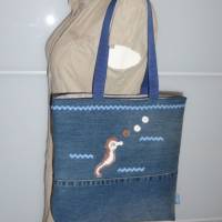 Strandtasche 'Seepferdchen', Jeanstasche, Handarbeit, Upcycling-Unikat, hessmade Bild 9