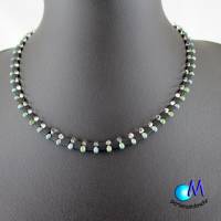 Wechsel-schmuck Magnet Glas-Perlen Collier schwarz mit Glasschliff grün-goldmatt  Statement-Kette  ART 3812 Bild 1
