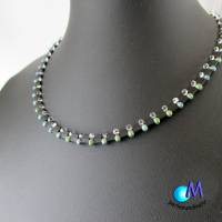 Wechsel-schmuck Magnet Glas-Perlen Collier schwarz mit Glasschliff grün-goldmatt  Statement-Kette  ART 3812 Bild 5