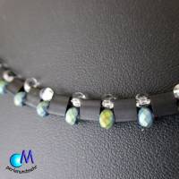 Wechsel-schmuck Magnet Glas-Perlen Collier schwarz mit Glasschliff grün-goldmatt  Statement-Kette  ART 3812 Bild 6