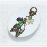 Schlüsselanhänger Schmetterling bronzefarben und Glastropfen, Taschenbaumler Bild 1