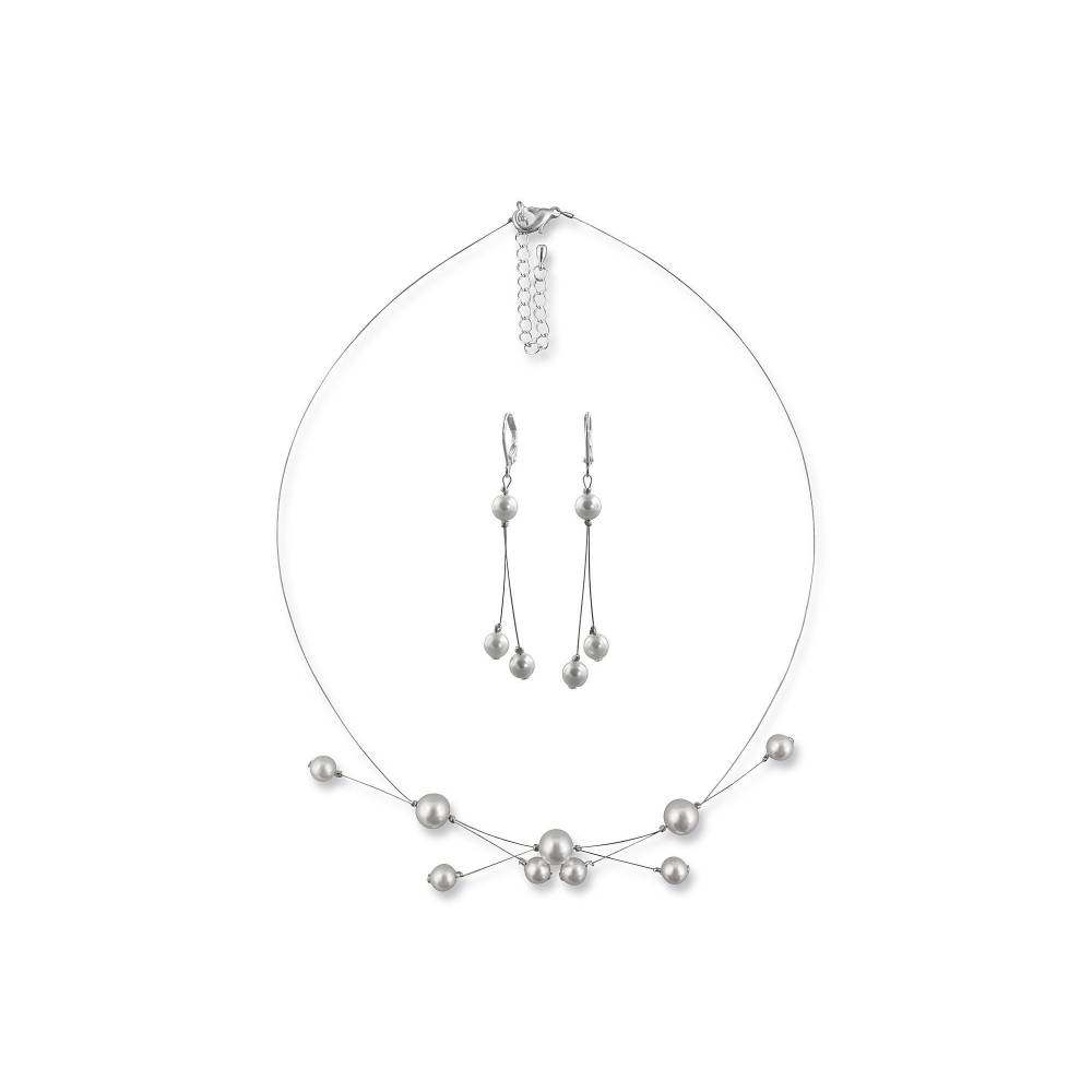 Hochzeit Brautschmuck Silber Schmuckset Kette Ohrringe Perlen Weiß Kristall klar 
