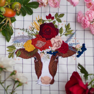 Stickdatei Kuh für die großen Rahmen und Knebelknopfverschluss