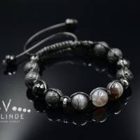 Herren Armband aus Edelsteinen Lava Achat und Botswana Achat mit Knotenverschluss, Makramee Armband, 10 mm Bild 4