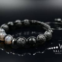 Herren Armband aus Edelsteinen Lava Achat und Botswana Achat mit Knotenverschluss, Makramee Armband, 10 mm Bild 5