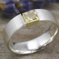 Ring Silber 925/- mit gelbem Turmalin in einer Goldfassung Bild 2