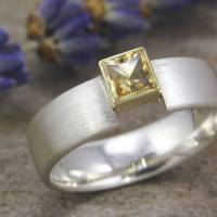 Ring Silber 925/- mit gelbem Turmalin in einer Goldfassung Bild 4