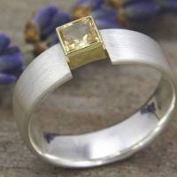 Ring Silber 925/- mit gelbem Turmalin in einer Goldfassung Bild 5