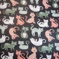 11,50 EUR/m Stoff Baumwolle lustige Katzen in dunkelgrün, weiß auf schwarz Bild 2