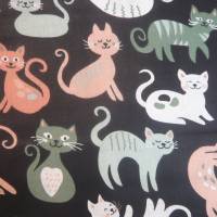 11,50 EUR/m Stoff Baumwolle lustige Katzen in dunkelgrün, weiß auf schwarz Bild 3