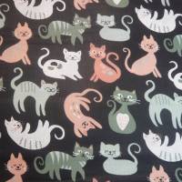 11,50 EUR/m Stoff Baumwolle lustige Katzen in dunkelgrün, weiß auf schwarz Bild 4