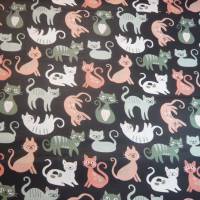11,50 EUR/m Stoff Baumwolle lustige Katzen in dunkelgrün, weiß auf schwarz Bild 5