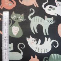 11,50 EUR/m Stoff Baumwolle lustige Katzen in dunkelgrün, weiß auf schwarz Bild 6