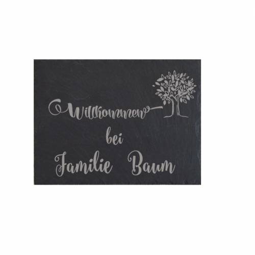 Türschild Familie Namensschild Schiefer Gravur Klingelschild Wohnen Wand Wanddekoration Hausschild Eingang schwarz grau