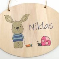 Türschild Kinderzimmer "Hase blau" personalisiert mit Namen aus Holz/ Kinderzimmer/ Spielzimmer/ Bild 2