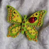 Wunderschöne Brosche Handarbeit Schmetterling in Gelb-Grün Bild 2