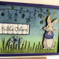 3D-Osterkarte 'Rabbit ' - handkoloriert, bestempelt - Lila - personalisierbar Bild 1