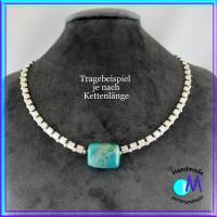 Wechsel-schmuck Magnet Zwischenstück  Blattmetall türkis-blau-pearl  für Ketten ART 4571 Bild 1