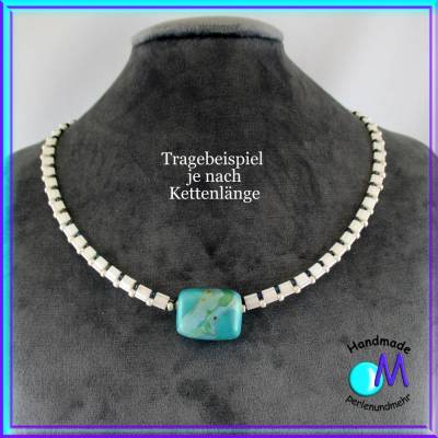 Wechsel-schmuck Magnet Zwischenstück  Blattmetall türkis-blau-pearl  für Ketten ART 4571