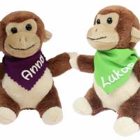 Kuscheltier Affe 14,5cm braun mit Namen am Halstuch - Personalisierte Schmusetiere für Jungen und Mädchen Bild 1