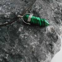 Naturstein Green Malachite   Halskette, Kette Obelisk Kunstleder Esoterik, Bild 2