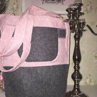 Großer Shopper Wollfilz rosa grau Einkaufstasche Schultertasche *Einzelstück* Bild 1