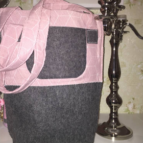 Großer Shopper aus Wollfilz / rosa grau / Einkaufstasche / Schultertasche *Einzelstück*
