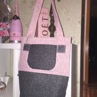 Großer Shopper Wollfilz rosa grau Einkaufstasche Schultertasche *Einzelstück* Bild 2