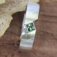 Ring Silber 925/- mit grünem Turmalin und Goldstreifen Bild 2