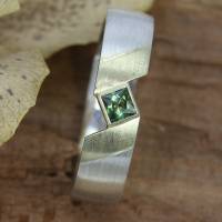 Ring Silber 925/- mit grünem Turmalin und Goldstreifen Bild 3