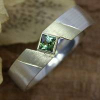 Ring Silber 925/- mit grünem Turmalin und Goldstreifen Bild 4