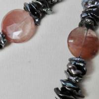 Schwarze Perlenkette echte Keshiperlen, echte Perlen mit Rutilquarz, variabel, schwarz-orange Halloween-Farben Bild 2