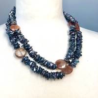 Schwarze Perlenkette echte Keshiperlen, echte Perlen mit Rutilquarz, variabel, schwarz-orange Halloween-Farben Bild 4