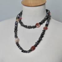 Schwarze Perlenkette echte Keshiperlen, echte Perlen mit Rutilquarz, variabel, schwarz-orange Halloween-Farben Bild 5