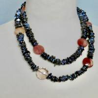 Schwarze Perlenkette echte Keshiperlen, echte Perlen mit Rutilquarz, variabel, schwarz-orange Halloween-Farben Bild 6