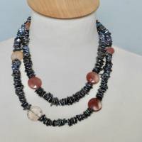 Schwarze Perlenkette echte Keshiperlen, echte Perlen mit Rutilquarz, variabel, schwarz-orange Halloween-Farben Bild 8